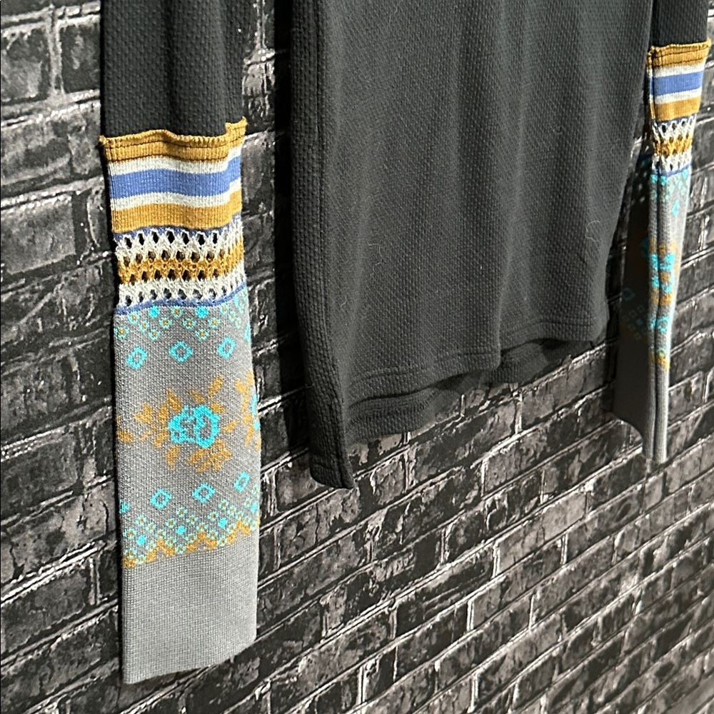 NWT Free people We the Free Black long sleeve shirt with patterned sleeves! - Picture 2 of 5